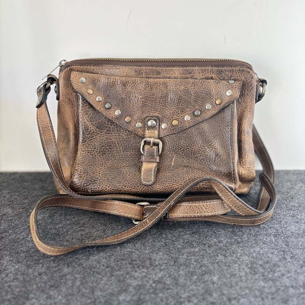 Patricia Nash Avellino Italian Leather Crossbody Bag Distressed Studded